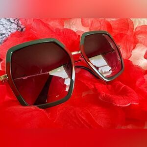 New Fashion Oversized Square Sunglasses For Women Men Vintage BigFrame Green/Red